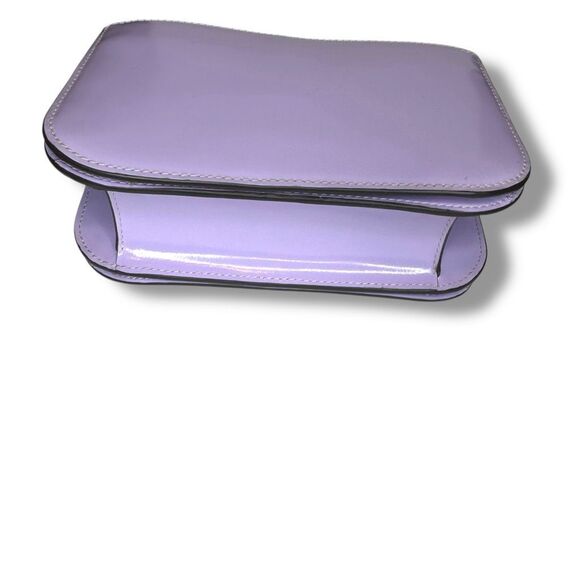 Tory Burch Purple Lavender Patent Leather Silver Logo Chain Britten Shoulder Bag - Picture 8 of 13